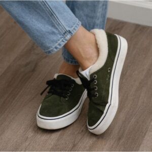 Vans Suede and Faux Fur Green Sneakers